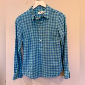 Vineyard Vines Teal and Blue Checked Popover button down, size 2